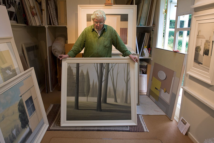 Peter Boggs in studio with 'Parklands 2 (Dawn)', 2007 - sprayed acrylic gesso frame